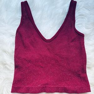 FP Movement by Free People Deep Red Ribbed Crop Top